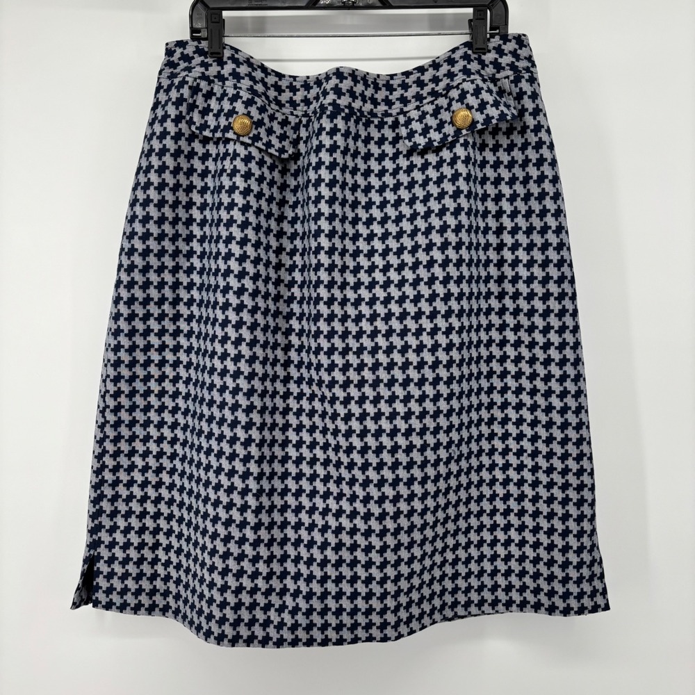 JL Studio Jessica London‎ Navy White Houndstooth A-Line Skirt Gold Buttons 18W